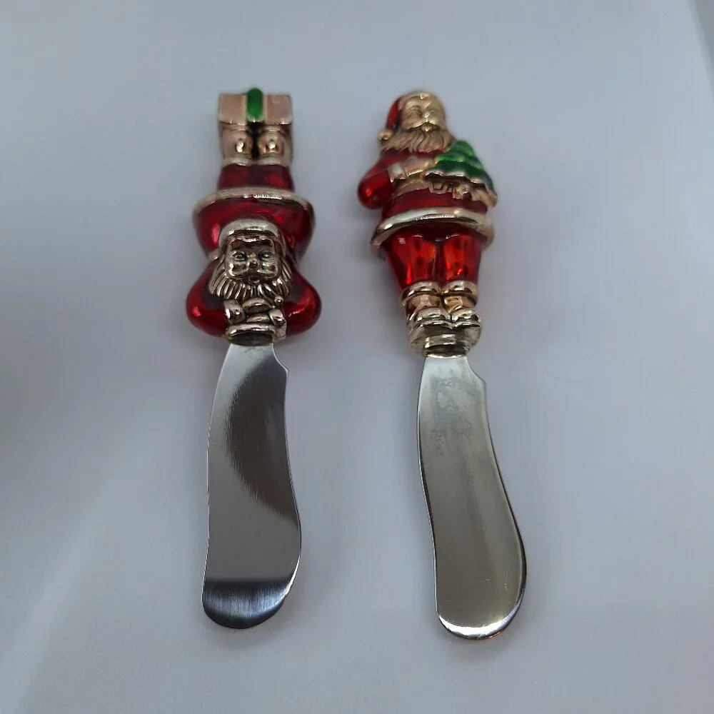 Set of 2 Towle Silversmiths Santa Clause Stainless Steel‎ Christmas Spreaders